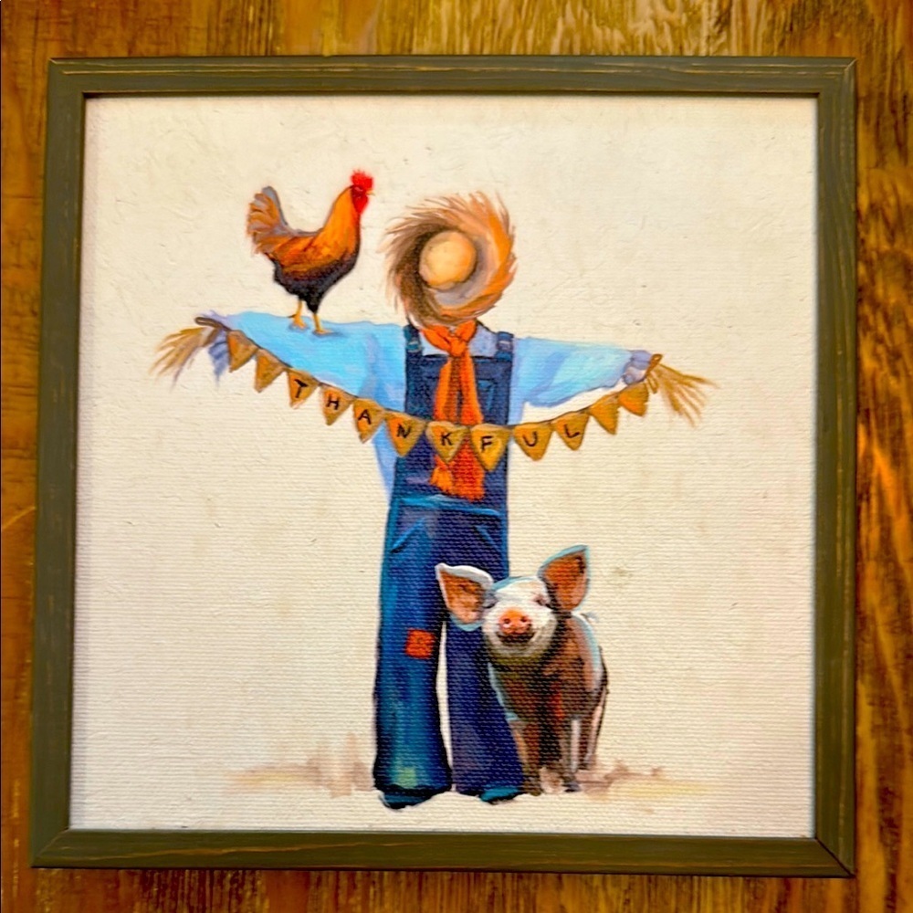 Charming Farmhouse Scarecrow Art Print Fall Halloween Autumn 7x7